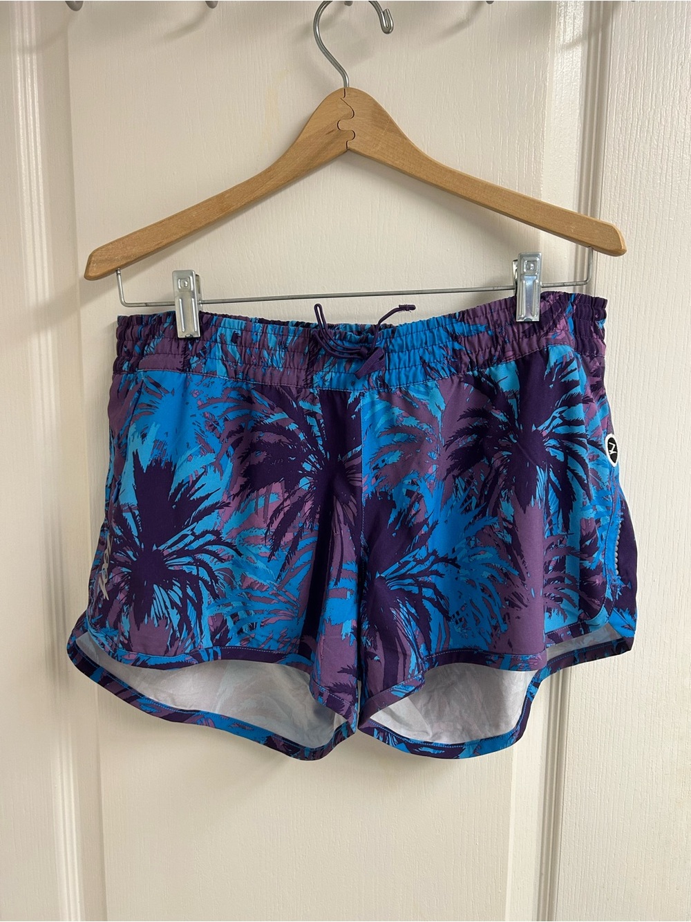 Women’s Zoot Athletic Run Swim Shorts Tropical Leaf Blue Print Size Large